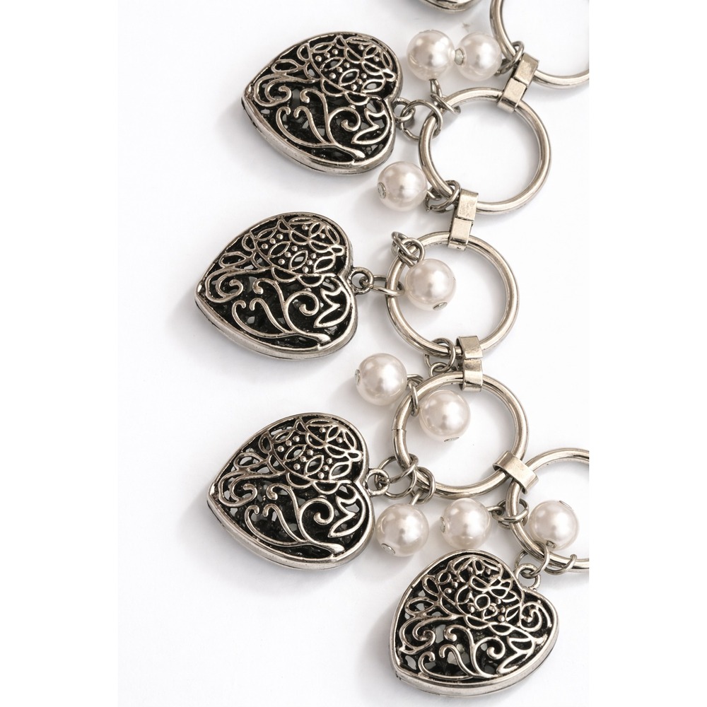 Paparazzi Very Valentine Silver Heart Necklace & Earrings Faux Pearl Beads - Picture 6 of 6